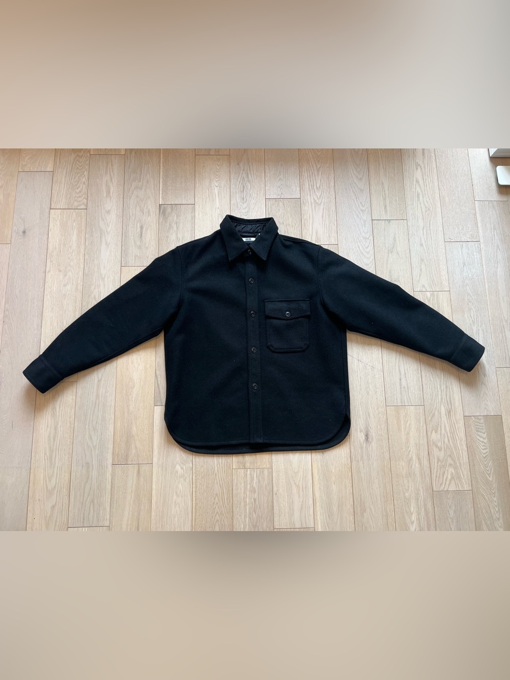 Uniqlo U Wool Blend Button Up Coat/Shirt (Black - Medium)